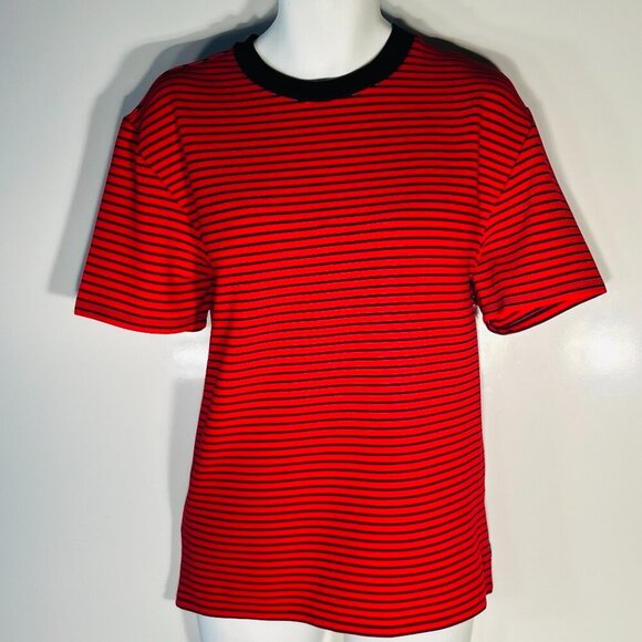 Guess SZ L Red & Dark Navy Stripe Crewneck Classic Prep Y2K Academia Retro - Picture 1 of 9